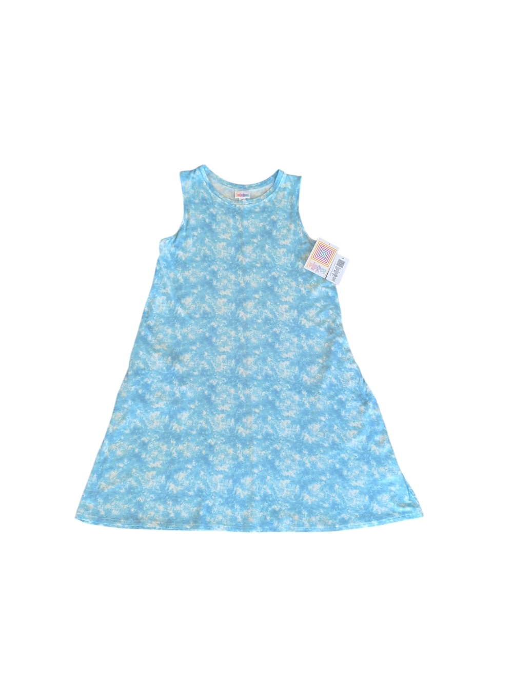 NWT LuLaRoe Charlotte Summer Tank Swing Dress MEDIUM Blue White Pockets